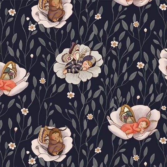 Nocturnal Garden Baby Moths Midnight Belle & Boo Out to Play Michael Miller Cotton Fabric MM-DDC12365-MIDN-D