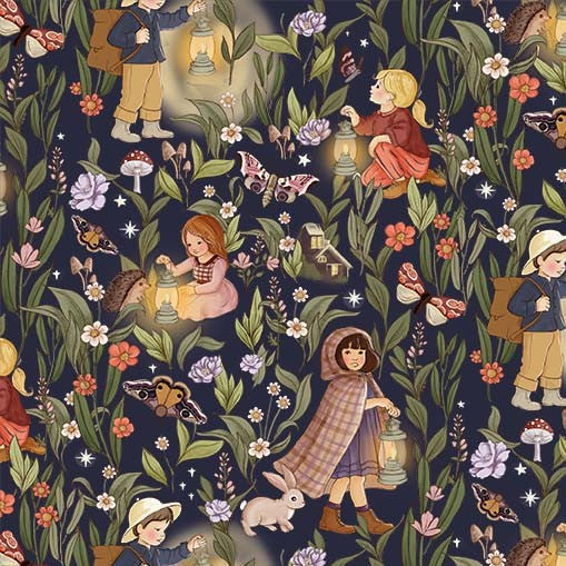 Nocturnal Garden Night Garden Midnight Belle & Boo Out to Play Michael Miller Cotton Fabric MM-DDC12361-MIDN-D