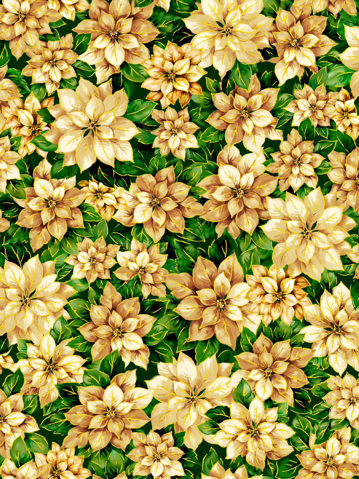 Noel 2023 Packed Poinsettia Ecru Yellow Oasis Fabrics Cotton Fabric | US Fabric Shop
