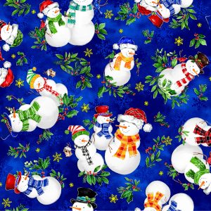 Noel 2023 Tossed Snowmen Blue Oasis Fabrics Cotton Fabric