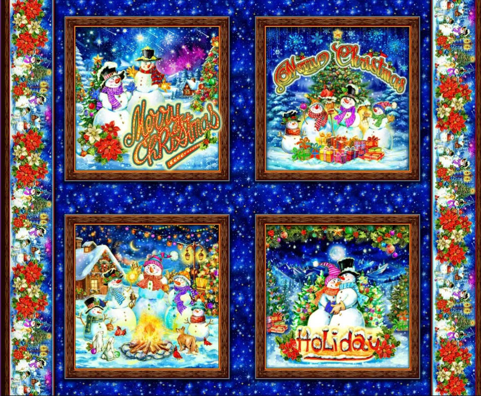 Noel 2026 Snow People Panel 36" Blue Oasis Fabrics Cotton Fabric OA-598851