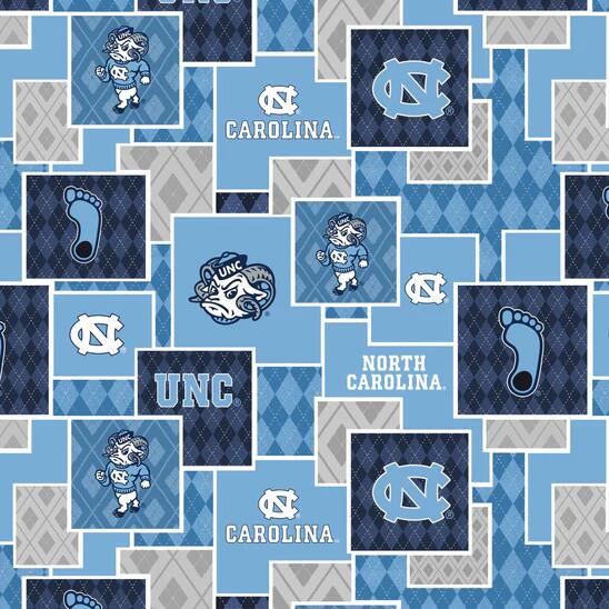 North Carolina Tar Heels NCAA College Argyle Boxes Sykel Cotton Fabric NC-1371