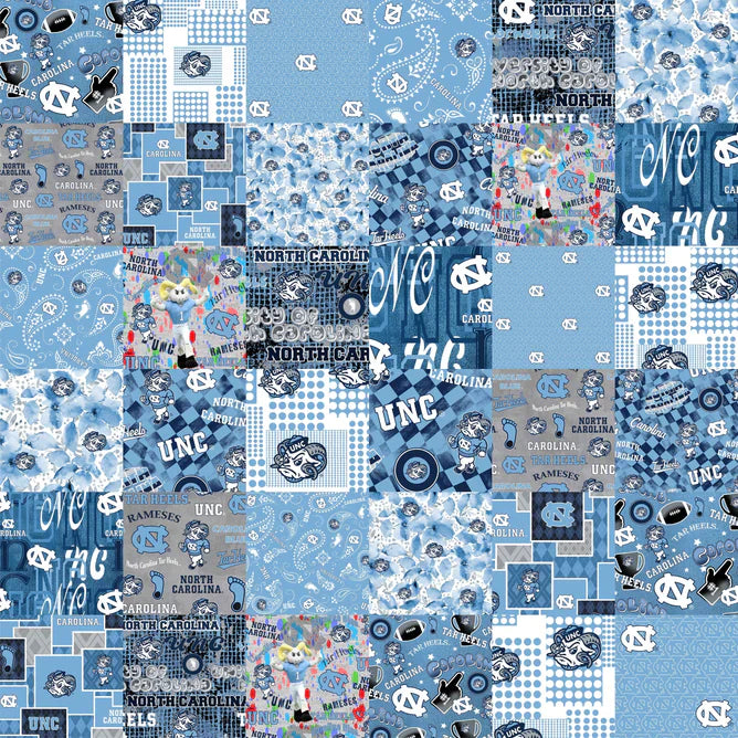 North Carolina Chapel Hill Tar Heels NCAA College Cheater Quilt Allover 60" Sykel Cotton Fabric SYK-NC-1363