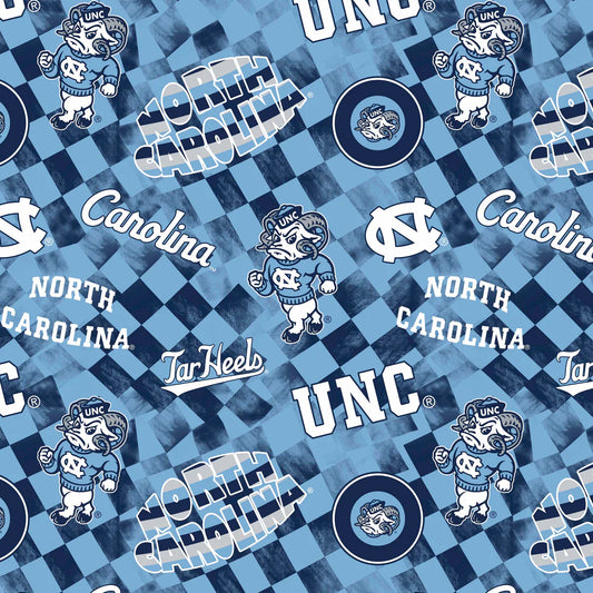 North Carolina Tar Heels NCAA College Check Allover Sykel Cotton Fabric SYK-NC-1370