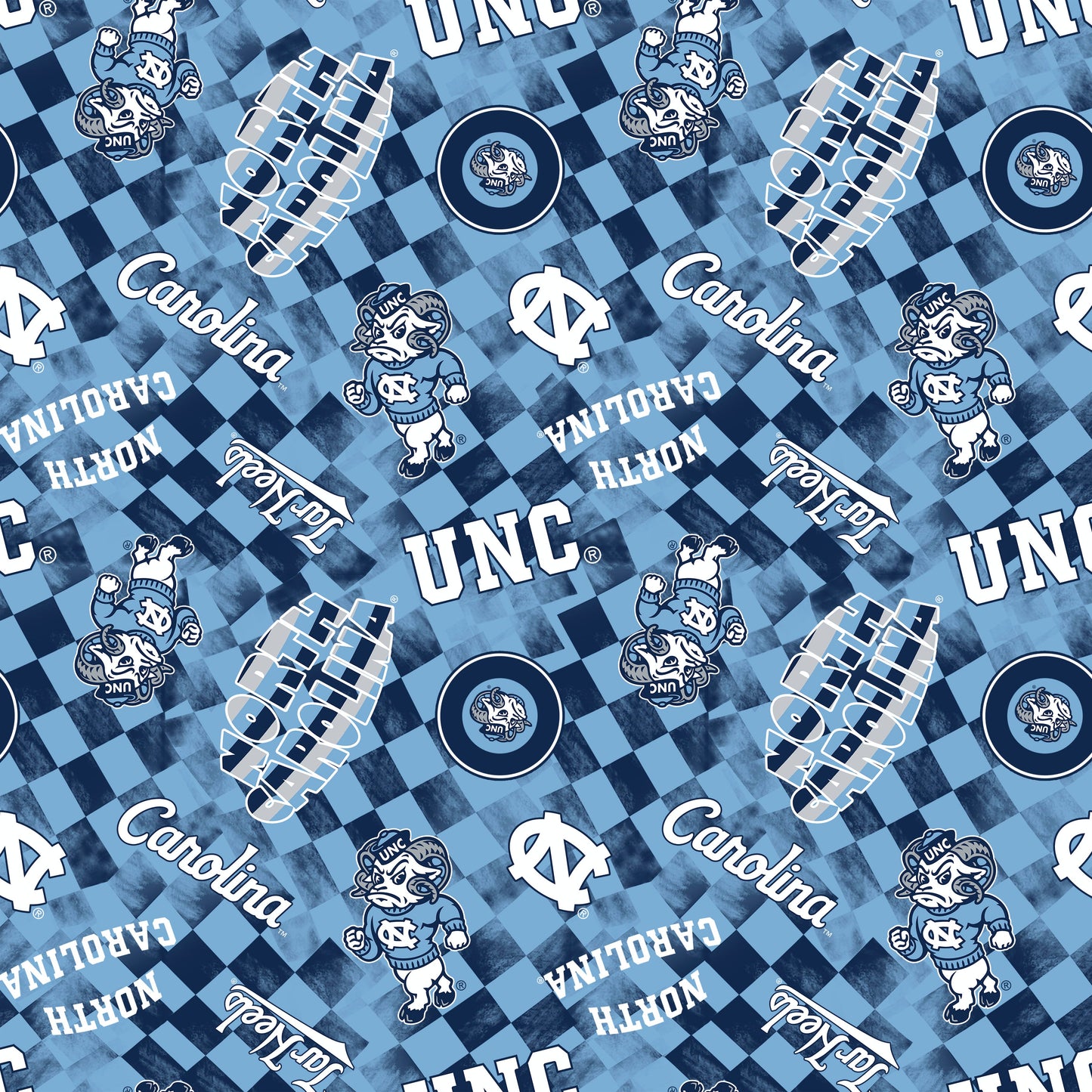 North Carolina Tar Heels NCAA College Checks Blue Sykel Enterprises Canvas Duck Cloth Cotton Fabric NC-1380-BLUE