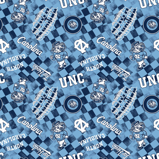 North Carolina Tar Heels NCAA College Checks Blue Sykel Enterprises Canvas Duck Cloth Cotton Fabric NC-1380-BLUE