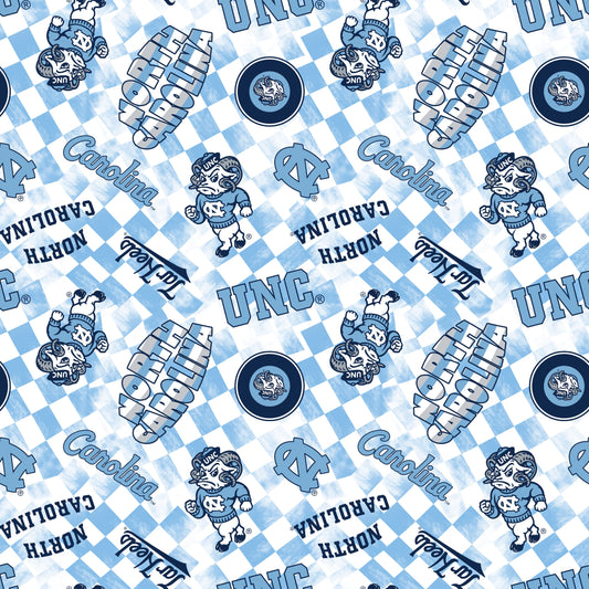 North Carolina Tar Heels NCAA College Checks White Sykel Enterprises Canvas Duck Cloth Cotton Fabric NC-1380-WHITE
