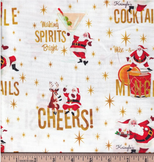 North Pole Social Club Kringle Reindeer Cheers White Camelot Cotton Fabric CF-19010102-01