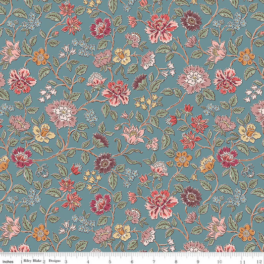 Northanger Abbey Morland Floral Blue Jane Austen's House Riley Blake Designs Cotton Fabric RB-C17890-BLUE