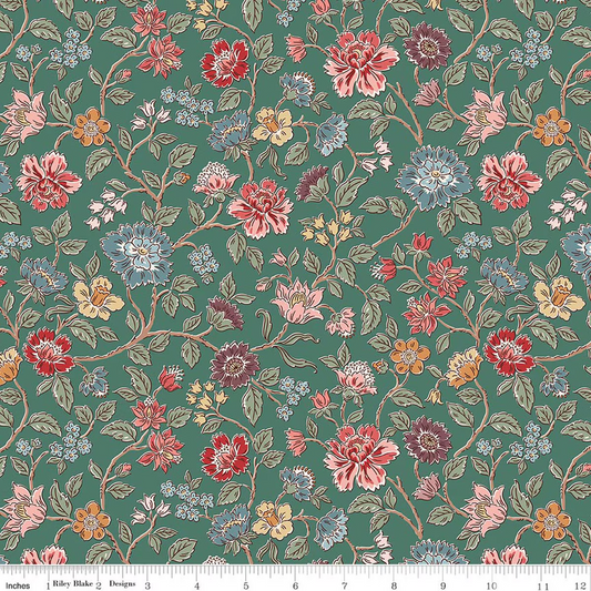 Northanger Abbey Morland Floral Green Jane Austen's House Riley Blake Designs Cotton Fabric RB-C17890-GREEN