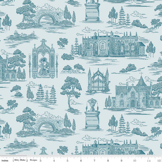 Northanger Abbey Scenic Toile Blue Jane Austen's House Riley Blake Designs Cotton Fabric RB-C17894-BLUE