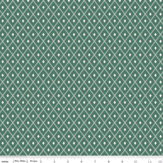 Northanger Abbey Thorpe Clover Diamond Green Jane Austen's House Riley Blake Designs Cotton Fabric RB-C17891-GREEN