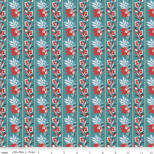 Northanger Abbey Vine and Leaves Stripes Mrs. Allen Teal Jane Austen's House Riley Blake Designs Cotton Fabric RB-C17898-MRSALLEN