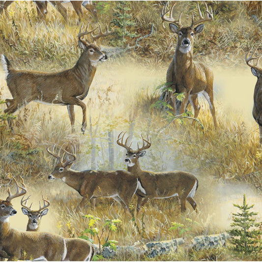 Northern Rim Deer Scenic Beige Springs Creative Cotton Fabric