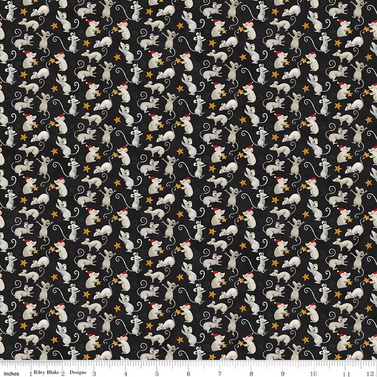 Northern Christmas Mice Black Teresa Kogut Riley Blake Designs Cotton Fabric RB-C17833-BLACK