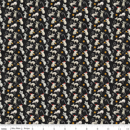 Northern Christmas Mice Black Teresa Kogut Riley Blake Designs Cotton Fabric RB-C17833-BLACK
