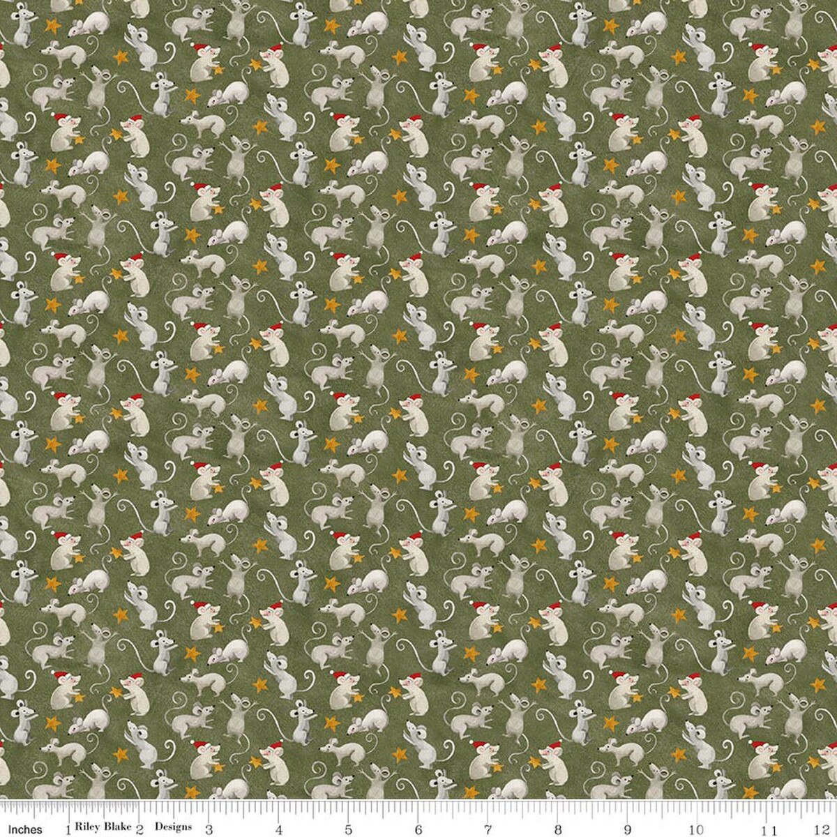 Northern Christmas Mice Green Teresa Kogut Riley Blake Designs Cotton Fabric RB-C17833-GREEN