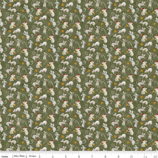Northern Christmas Mice Green Teresa Kogut Riley Blake Designs Cotton Fabric RB-C17833-GREEN