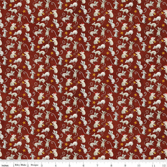Northern Christmas Mice Rich Red Teresa Kogut Riley Blake Designs Cotton Fabric RB-C17833-RED