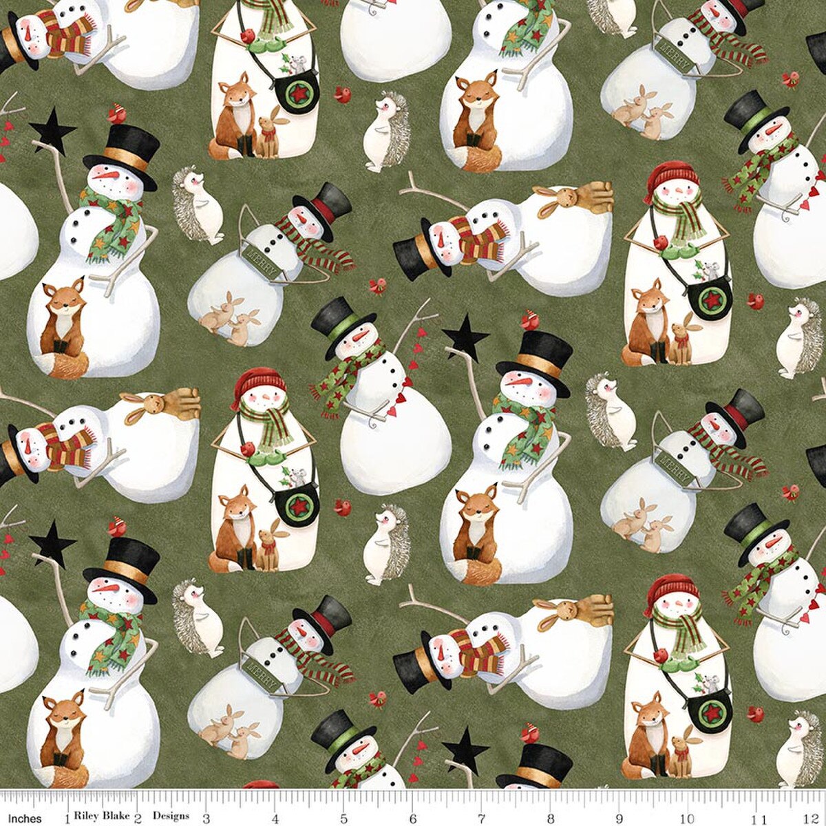 Northern Christmas Snowman Green Teresa Kogut Riley Blake Designs Cotton Fabric RB-C17831-GREEN