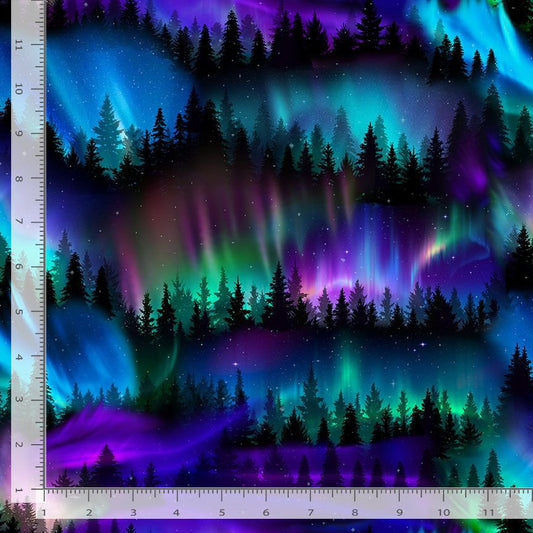 Northern Lights Trees and Aurora Borealis Multi Timeless Treasures Cotton Fabric TT-NATURE-CD2677-MULTI