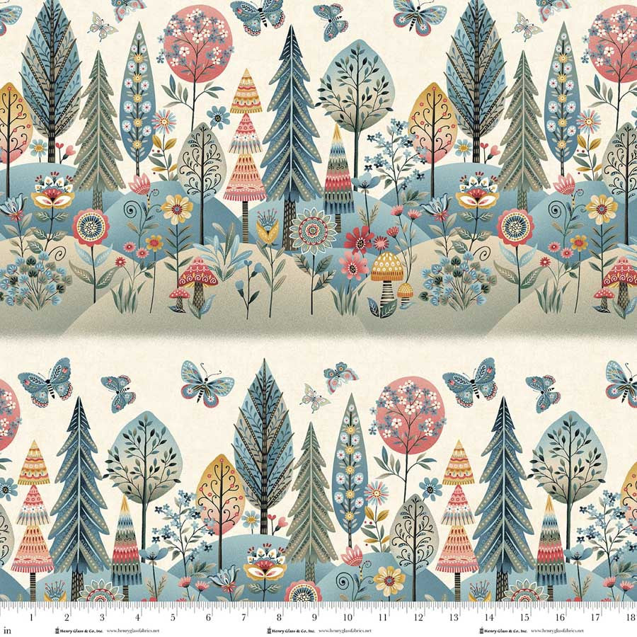 Norwegian Forest Border Stripe Cream Mary Jane Carey Holly Hill Quilt Designs Henry Glass Cotton Fabric HG-3550-44