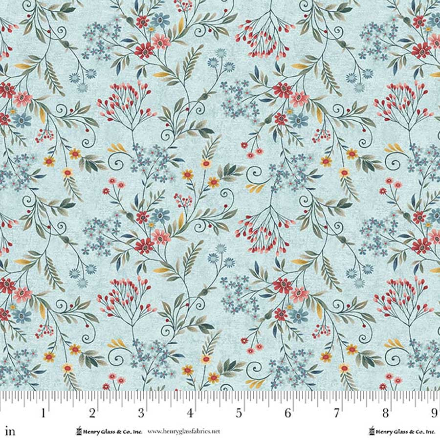 Norwegian Forest Tender Vines Pale Blue Mary Jane Carey Holly Hill Quilt Designs Henry Glass Cotton Fabric HG-3549-17