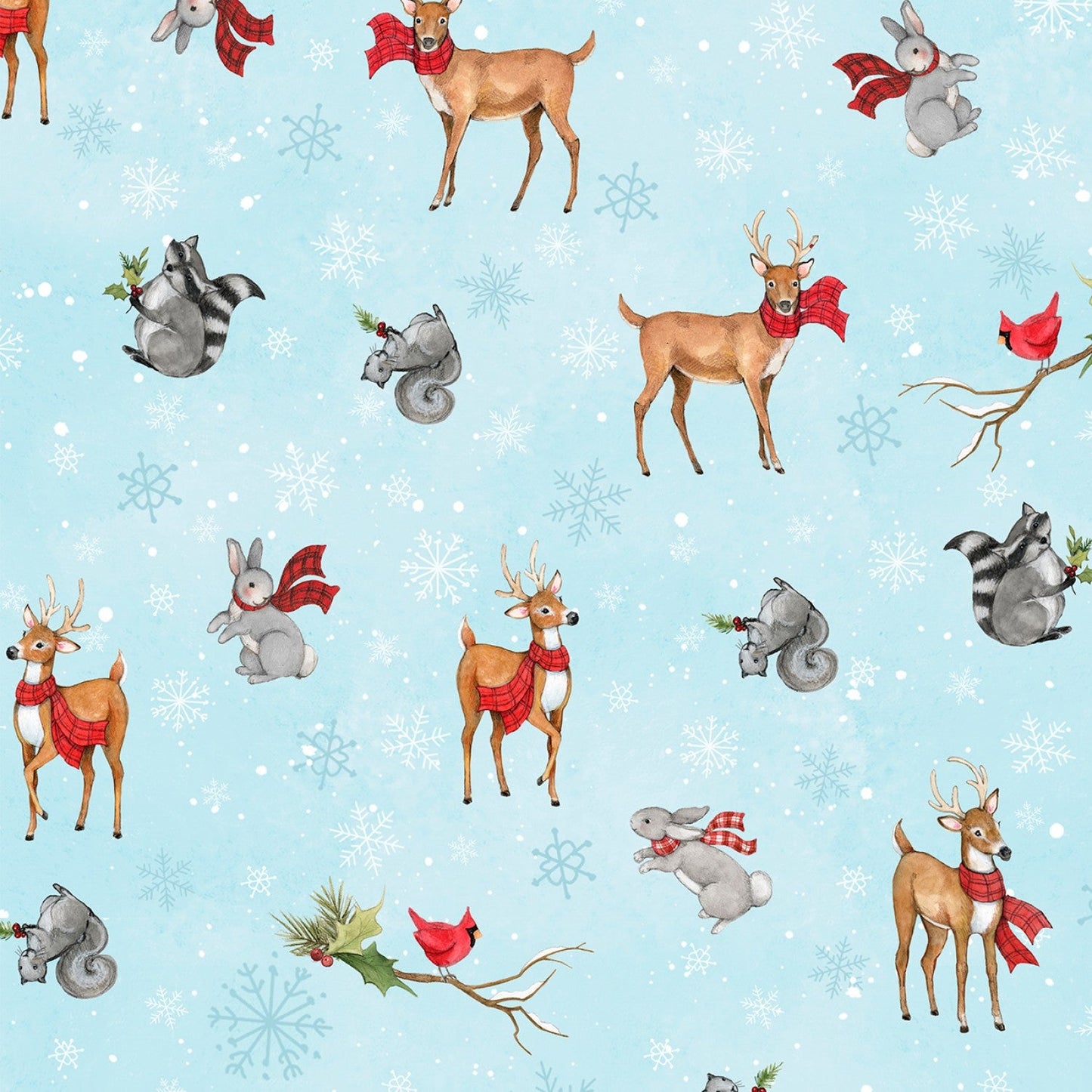 Nose to Nose Winter Animal Toss blue Susan Winget Wilmington Prints Cotton Fabric