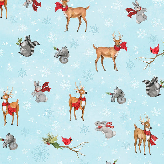 Nose to Nose Winter Animal Toss blue Susan Winget Wilmington Prints Cotton Fabric