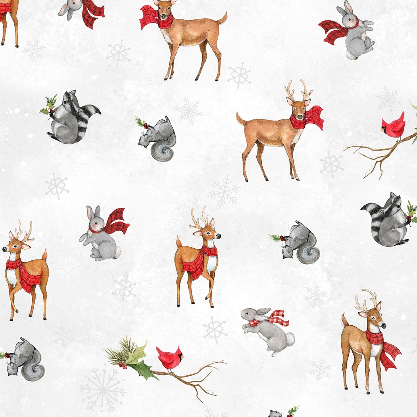 Nose to Nose Winter Animal Toss white Susan Winget Wilmington Prints Cotton Fabric