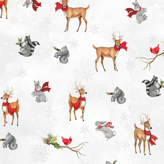 Nose to Nose Winter Animal Toss white Susan Winget Wilmington Prints Cotton Fabric