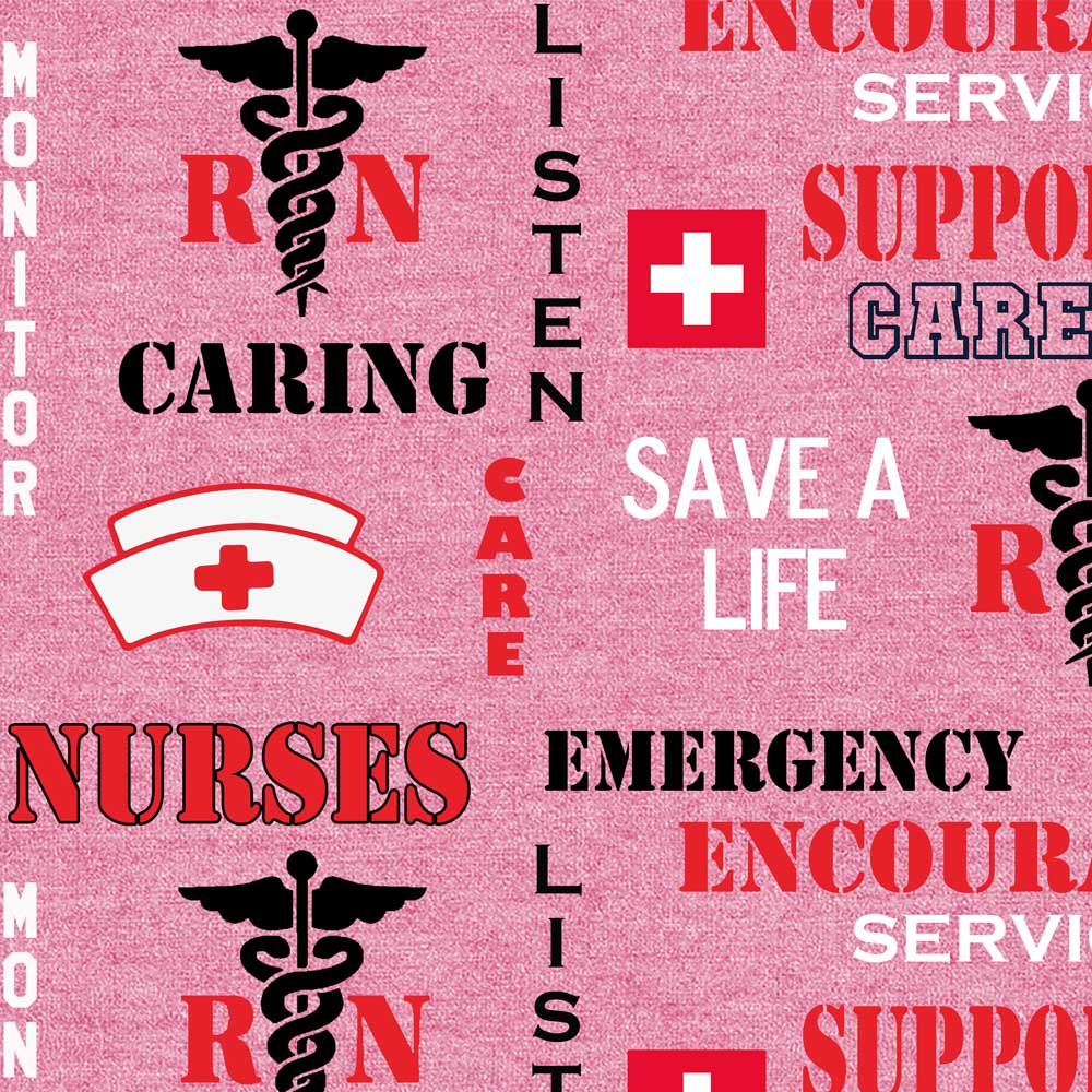 Nurse Heather Print Pink Sykel Enterprises Polyester Fleece Fabric SYK-1196-NURSE