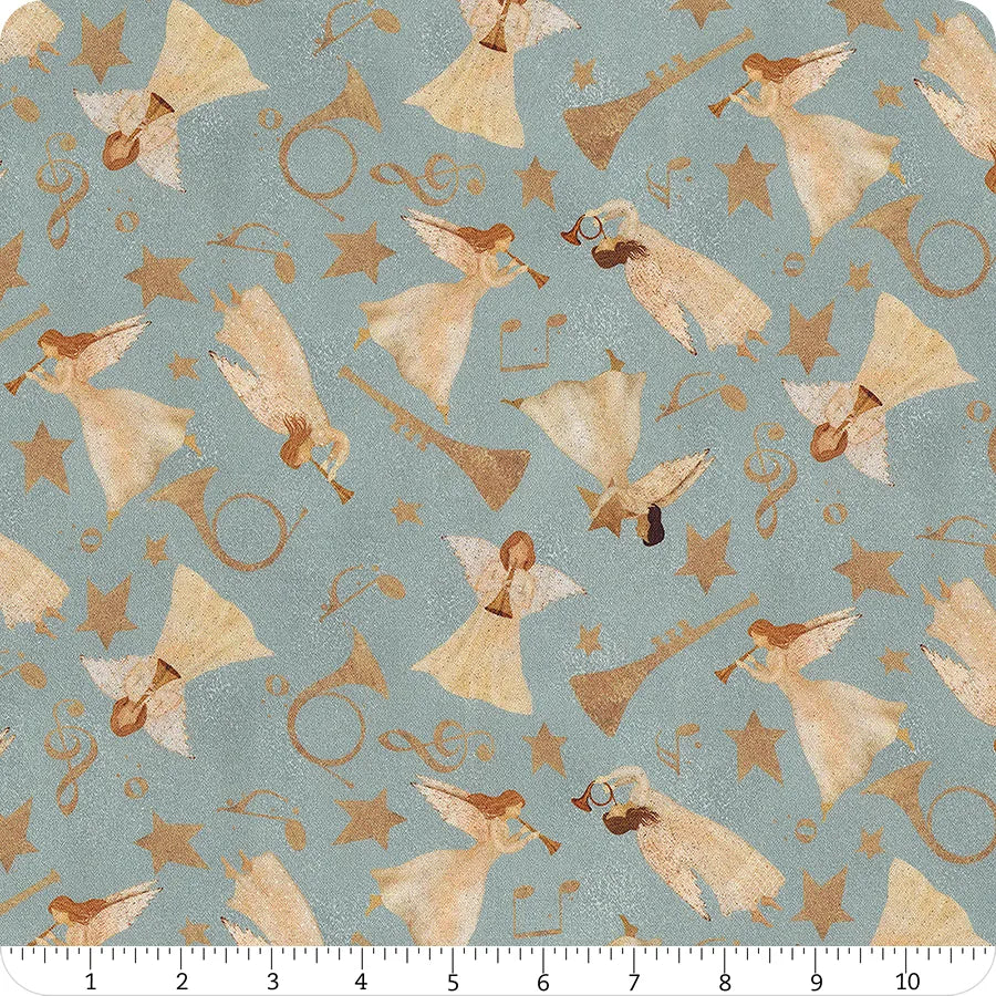 O Holy Night Northern Harmonious Angels Blue Beth Albert 3 Wishes Cotton Fabric 3W-22350-BLU | US Fabric Shop