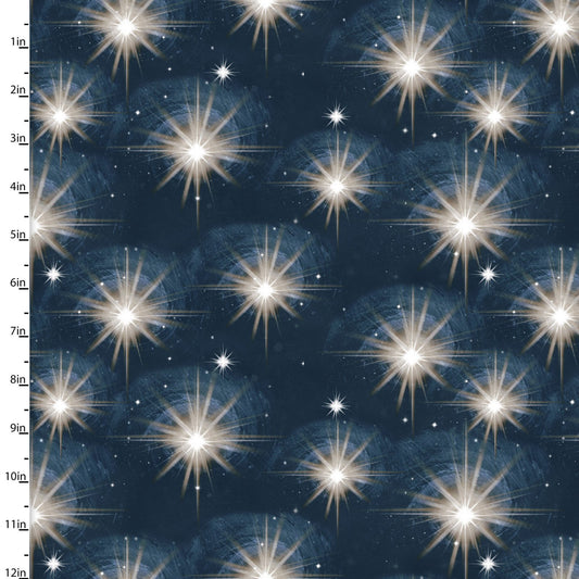 O Holy Night Northern Star Navy Blue Beth Albert 3 Wishes Cotton Fabric