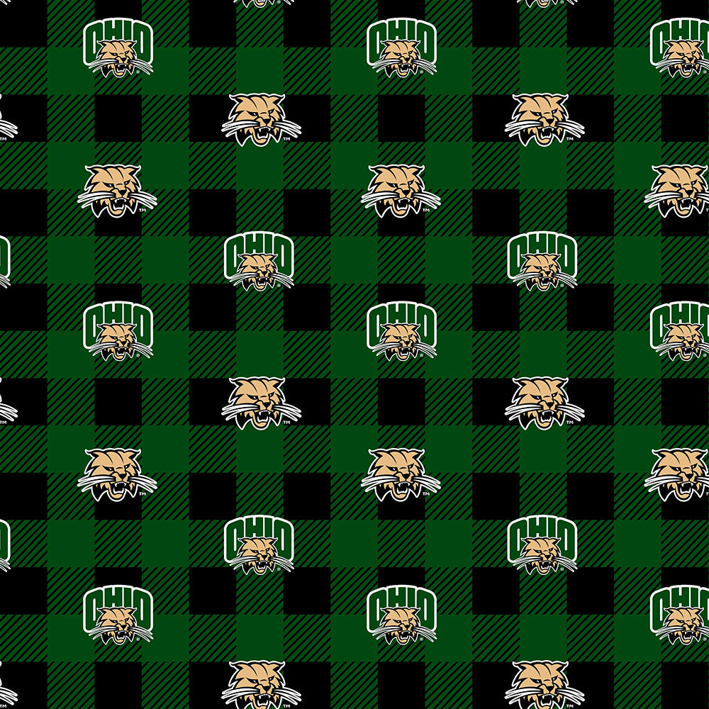 Ohio Bobcats NCAA College Buffalo Plaid Sykel Enterprises Polyester FLEECE Fabric OHIO-1190