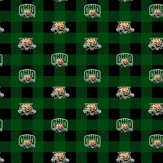 Ohio Bobcats NCAA College Buffalo Plaid Sykel Enterprises Polyester FLEECE Fabric OHIO-1190