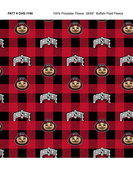 Ohio State Buckeyes NCAA College Buffalo Plaid Sykel Enterprises Polyester FLEECE OHS-1190