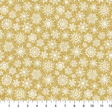 O' Christmas Tree Shimmer Snowflakes Gold Deborah Edwards Northcott Fabrics Cotton Fabric NC-28962M-52