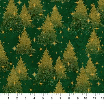 O' Christmas Tree Shimmer Trees Dark Green Multi Deborah Edwards Northcott Fabrics Cotton Fabric NC-28958M-76