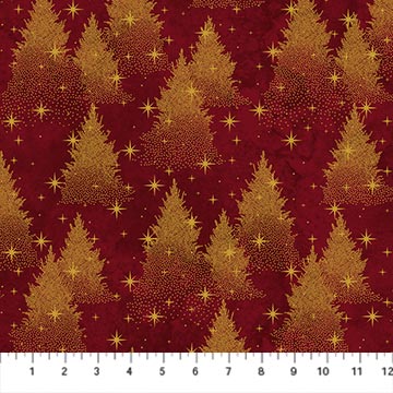 O' Christmas Tree Shimmer Trees Dark Red Multi Deborah Edwards Northcott Fabrics Cotton Fabric NC-28958M-26