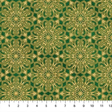 O' Christmas Tree Shimmer Medallions Green Multi Deborah Edwards Northcott Fabrics Cotton Fabric NC-28959M-74