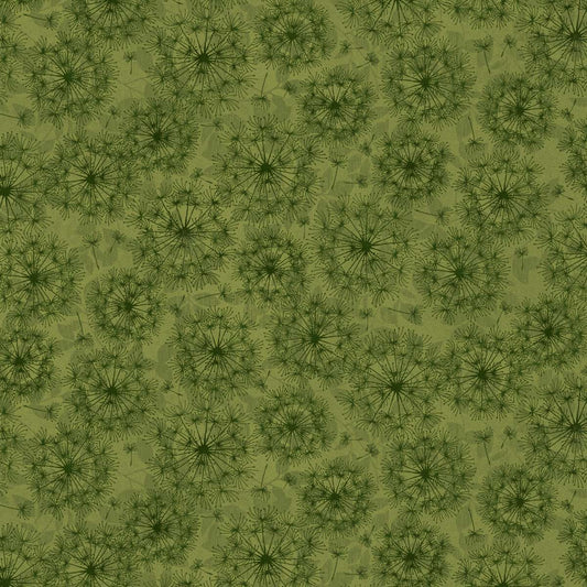 Oak & Berries Dandelion Monotone Green Jan Mott Henry Glass Cotton Fabric HG-33654-66