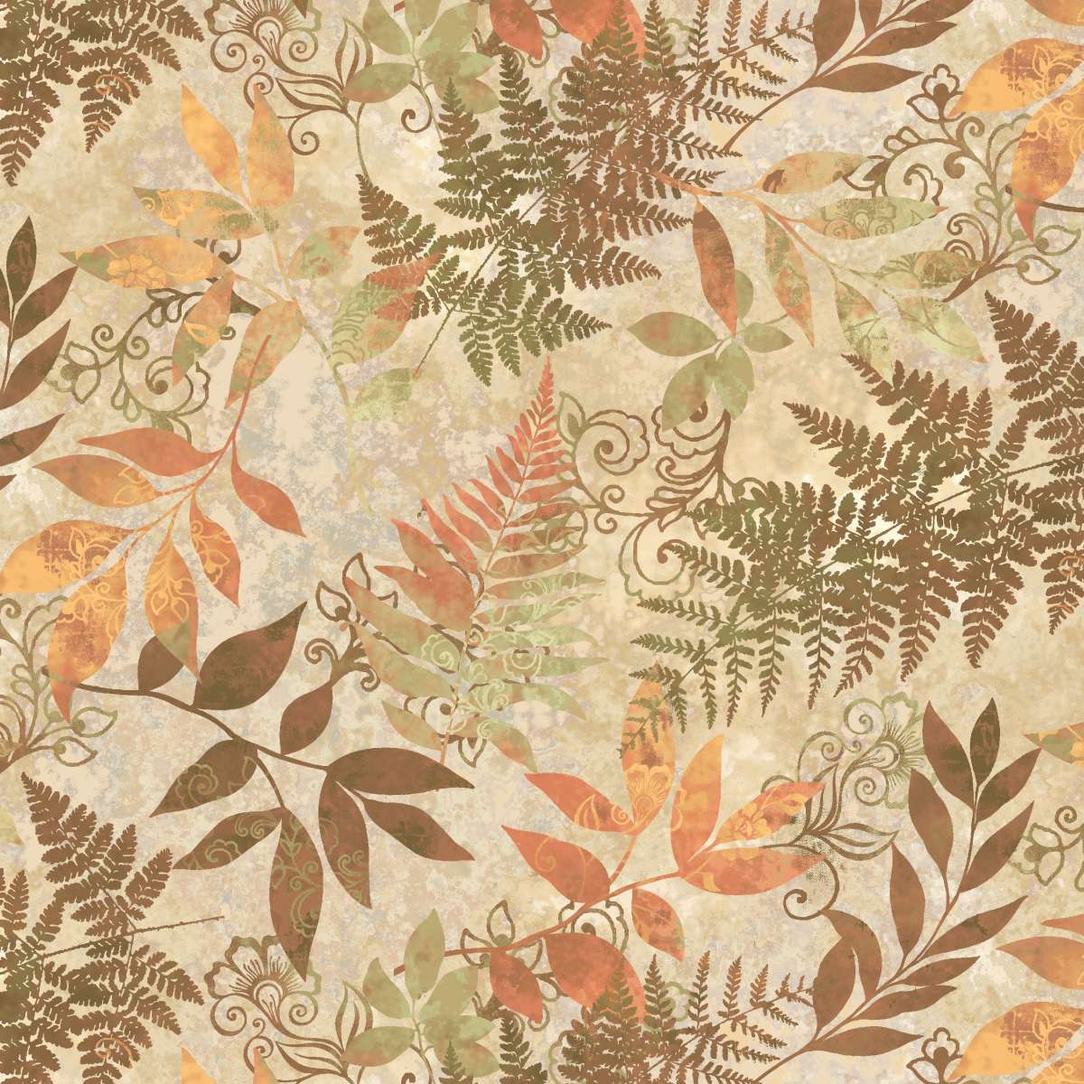Oak & Berries Mixed Media Leaves Cream Jan Mott Henry Glass Cotton Fabric HG-3648-44