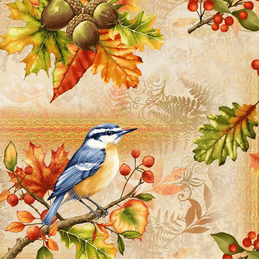 Oak & Berries Patchwork Cream Multi Jan Mott Henry Glass Cotton Fabric HG-3657-44
