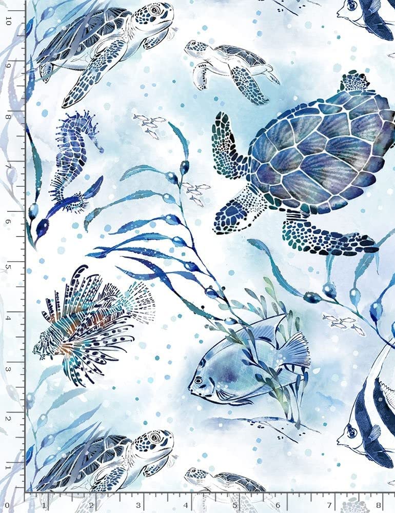 Ocean Blue Blue Turtles White Timeless Treasures Cotton Fabric