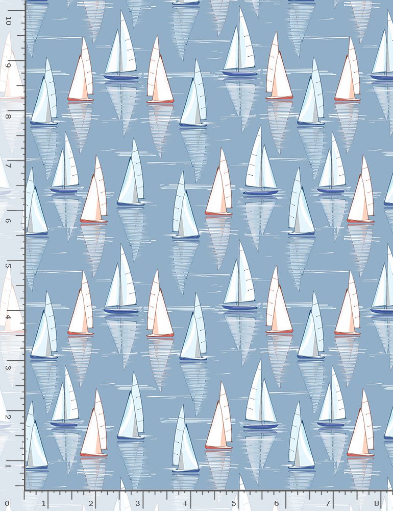 Ocean Blue Sailboats Blue Thomas Little Timeless Treasures Cotton Fabric