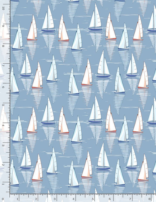 Ocean Blue Sailboats Blue Thomas Little Timeless Treasures Cotton Fabric