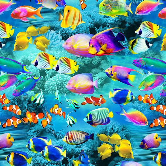 Ocean Life Deep Blue Sea Multi Michael Searle Timeless Treasures Cotton Fabric