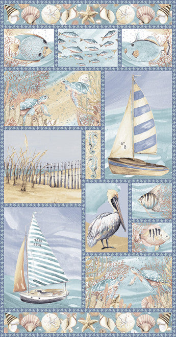 Ocean Oasis Coastal Panel 24" Light Blue Patricia Pinto Blank Quilting Cotton Fabric