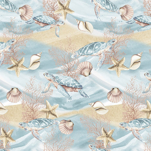 Ocean Oasis Sea Turtles Light Blue Patricia Pinto Blank Quilting Cotton Fabric